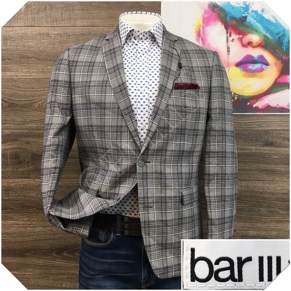NEW! BAR III Mens Blazer Sport Coat Casual Jacket Size 42R Slim Fit‎ Linen Suit